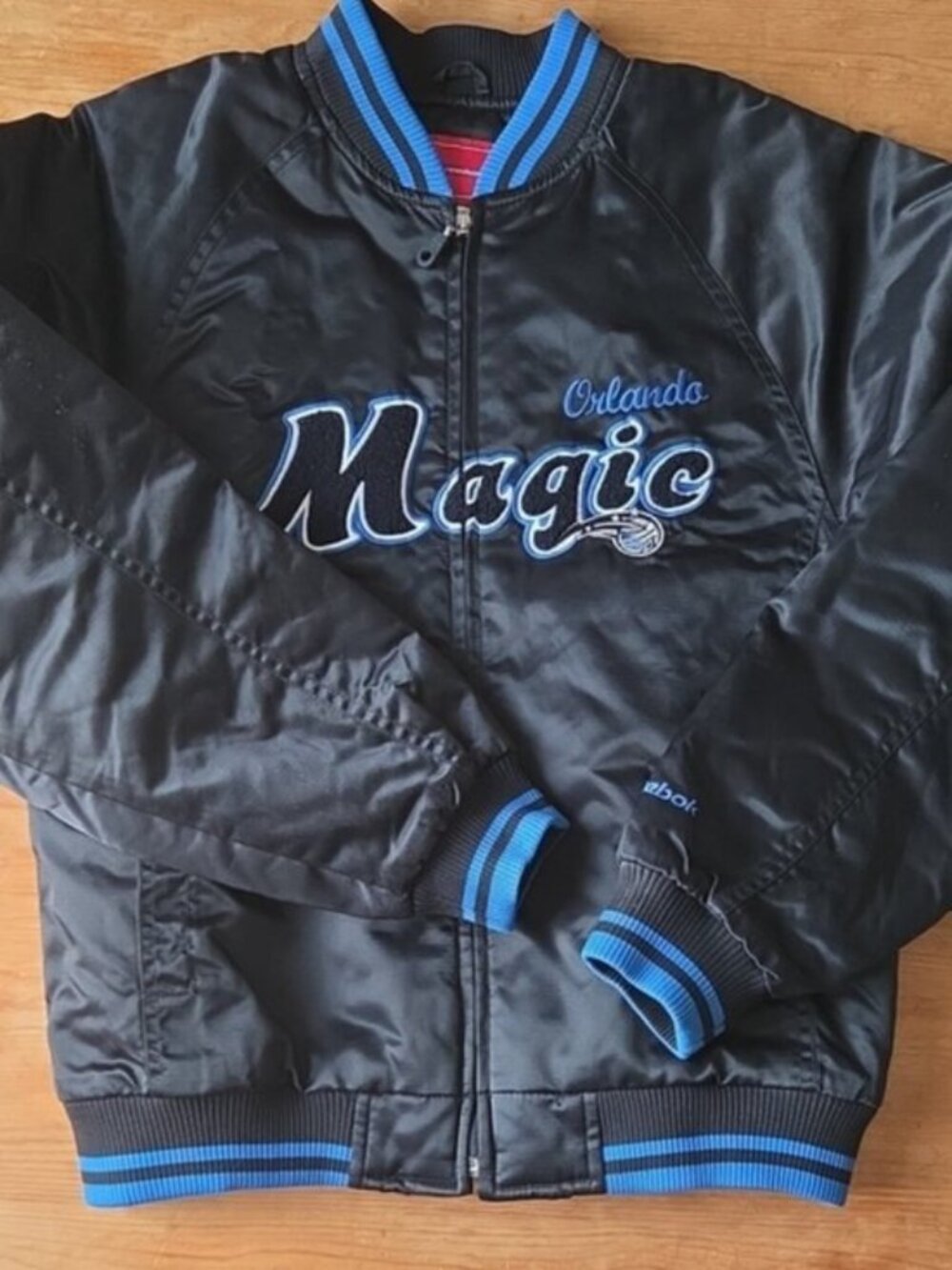 Reebok Vintage Y2K Orlando Magic Satin Bomber Jacket Black Full Zip L RARE